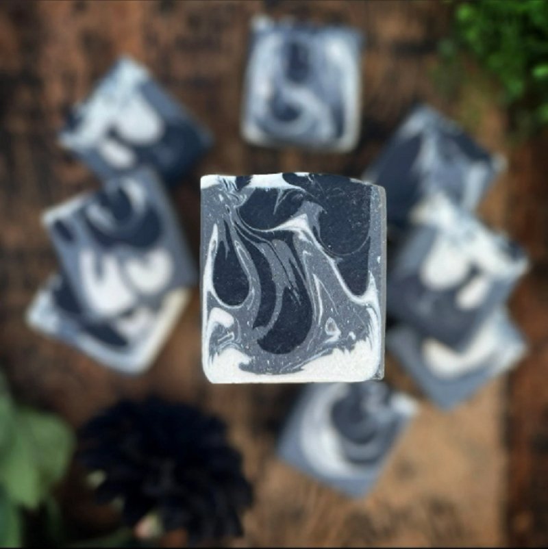 Fierce goat milk soap bar handmade by Mazzeltov Farms Soap Co. Masculine black and gray bar with activated charcoal, inspired by Abercrombie Fierce cologne.