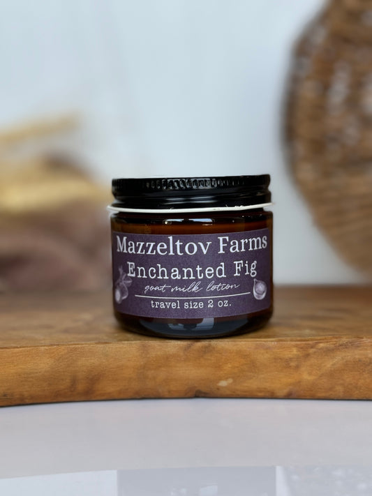 Enchanted Fig goat milk lotion in 2oz amber jar