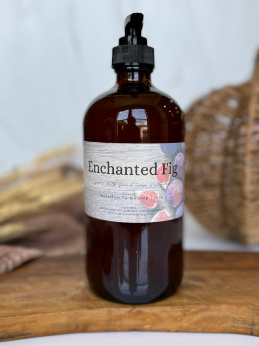 Enchanted Fig liquid hand soap in 16oz amber glass pump bottle”