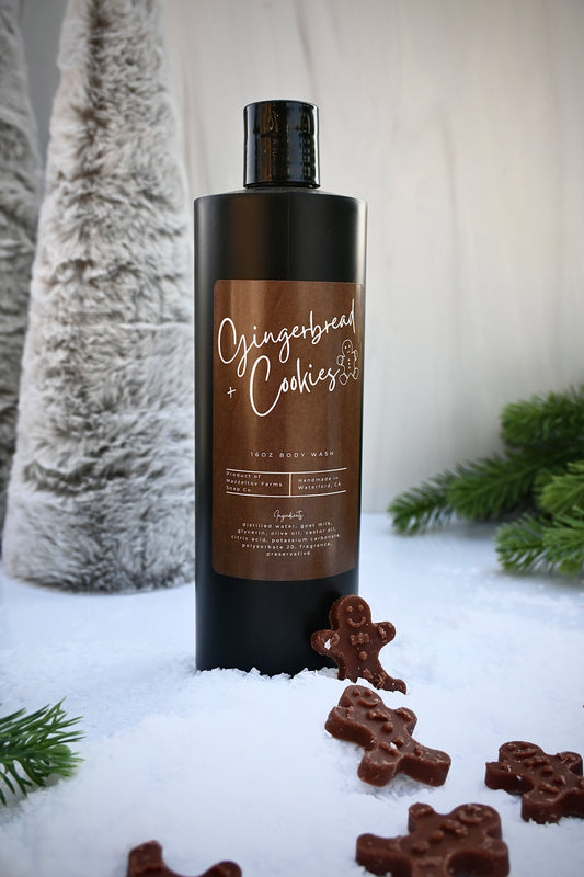 Gingerbread and Cookies Goat Milk Body Wash – natural sweet holiday wash with vanilla, clove, and gingerbread notes
