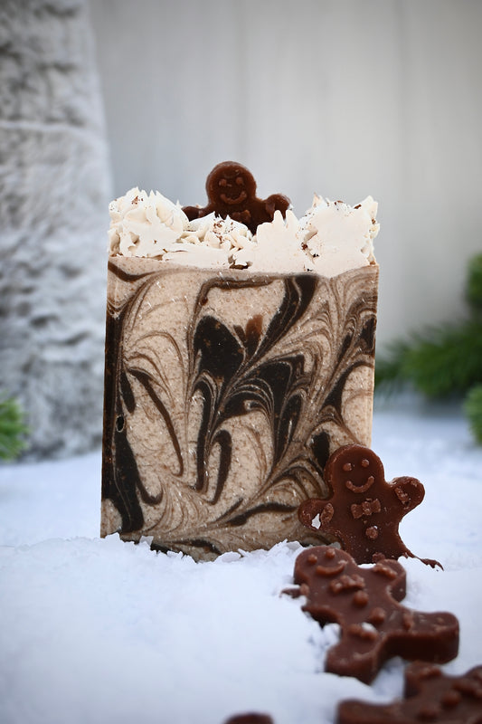 Gingerbread and Cookies Goat Milk Bar Soap – handmade sweet holiday soap with cinnamon, vanilla, and gingerbread notes