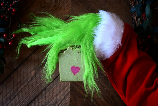 Grinchmas Goat Milk Bar Soap – handmade fresh peppermint vanilla soap with woodsy lavender notes
