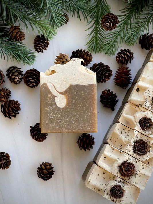 Christmas Spice Goat Milk Bar Soap – handmade spicy holiday soap with cinnamon, clove, and balsam fir notes