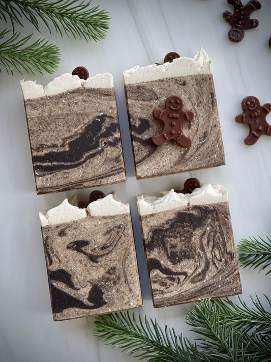Gingerbread and Cookies Goat Milk Bar Soap – handmade sweet holiday soap with cinnamon, vanilla, and gingerbread notes